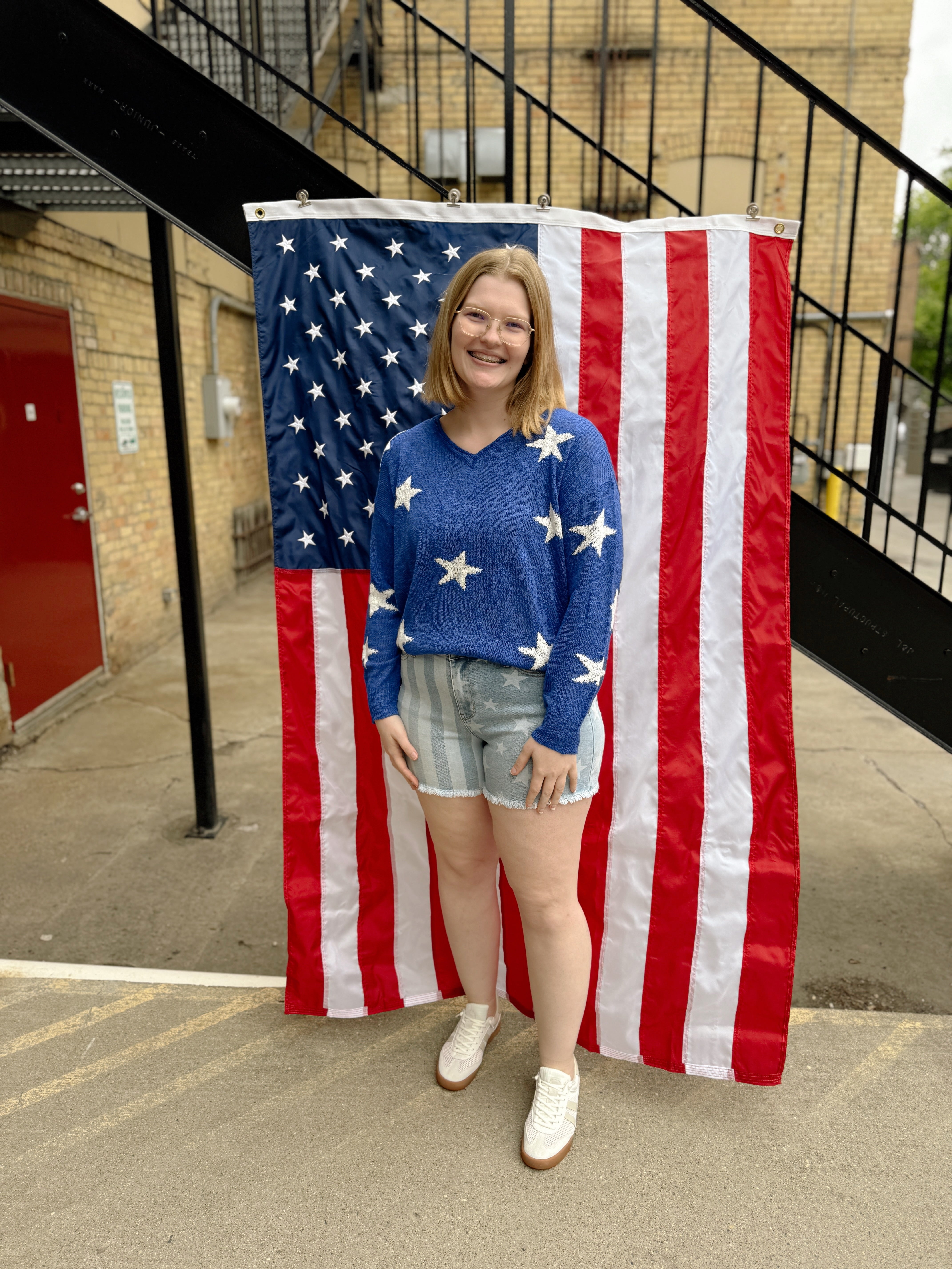 Royal and White Star Sweater-FINAL SALE-Sweaters-timing-The Silo Boutique, Women's Fashion Boutique Located in Warren and Grand Forks North Dakota