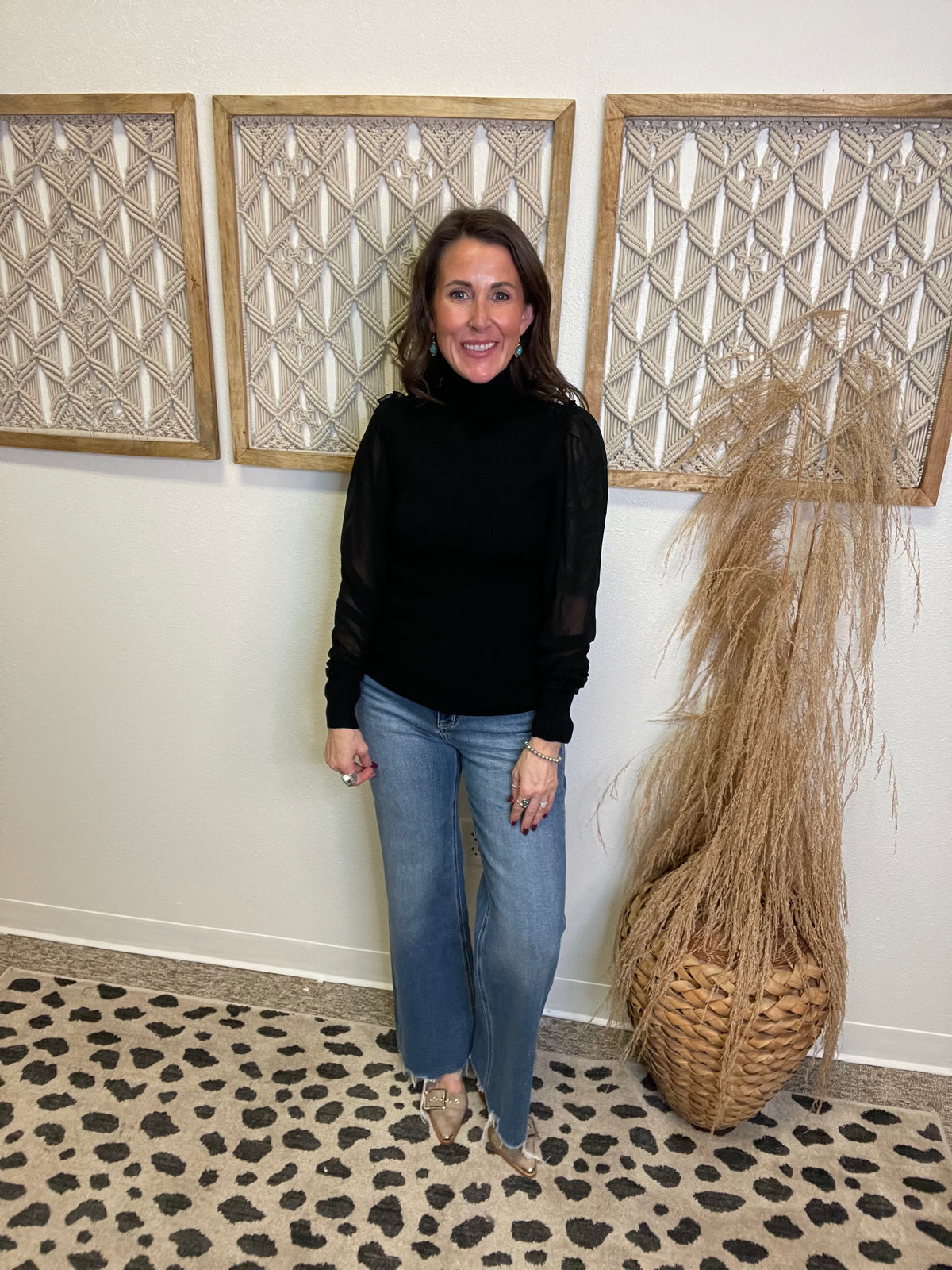 Elan Quinn Sweater Mesh Sleeve Top-Long Sleeve Tops-elan-The Silo Boutique, Women's Fashion Boutique Located in Warren and Grand Forks North Dakota