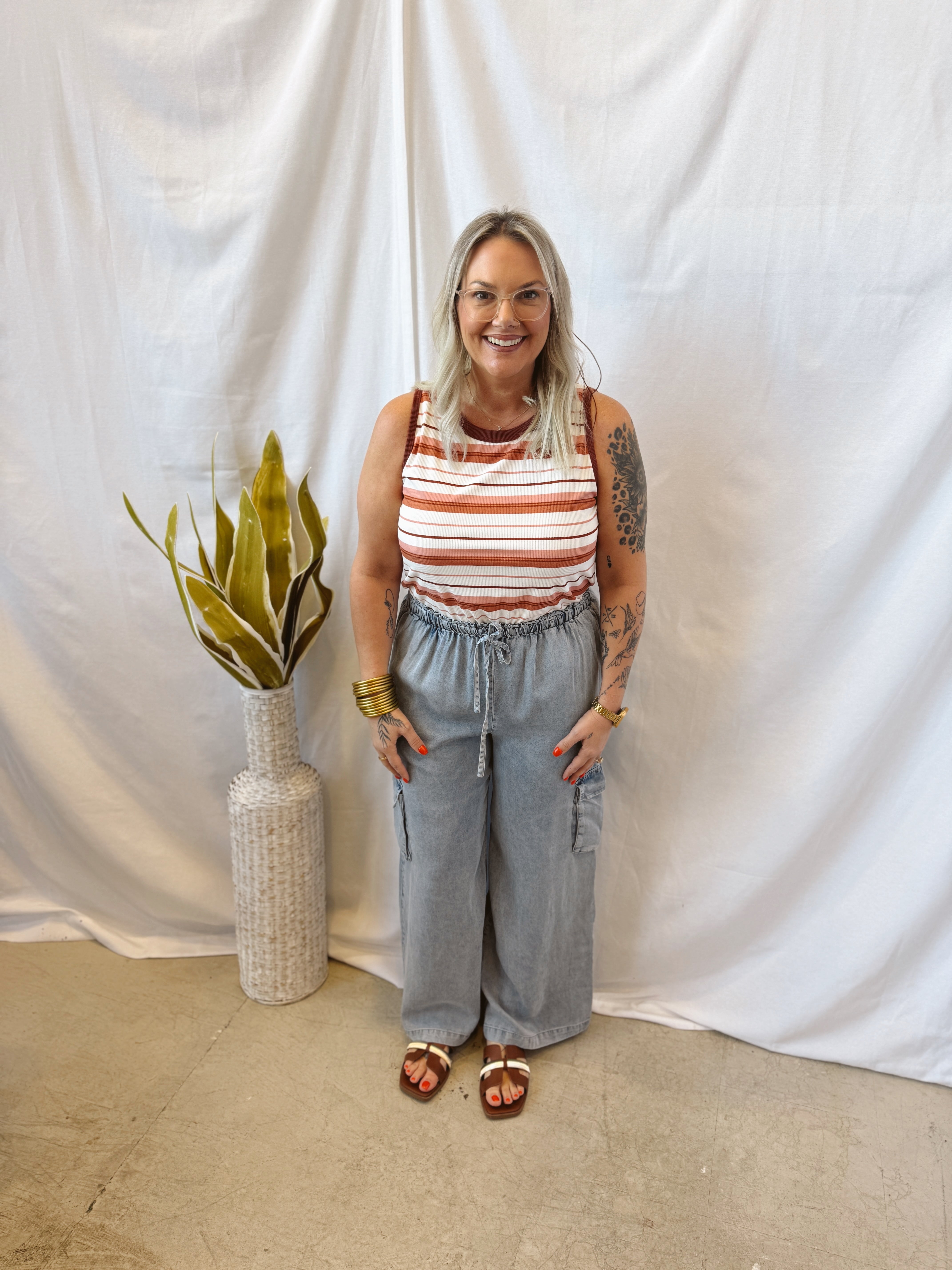 Marsala Striped Tank Top-FINAL SALE-Tank Tops-staccato-The Silo Boutique, Women's Fashion Boutique Located in Warren and Grand Forks North Dakota