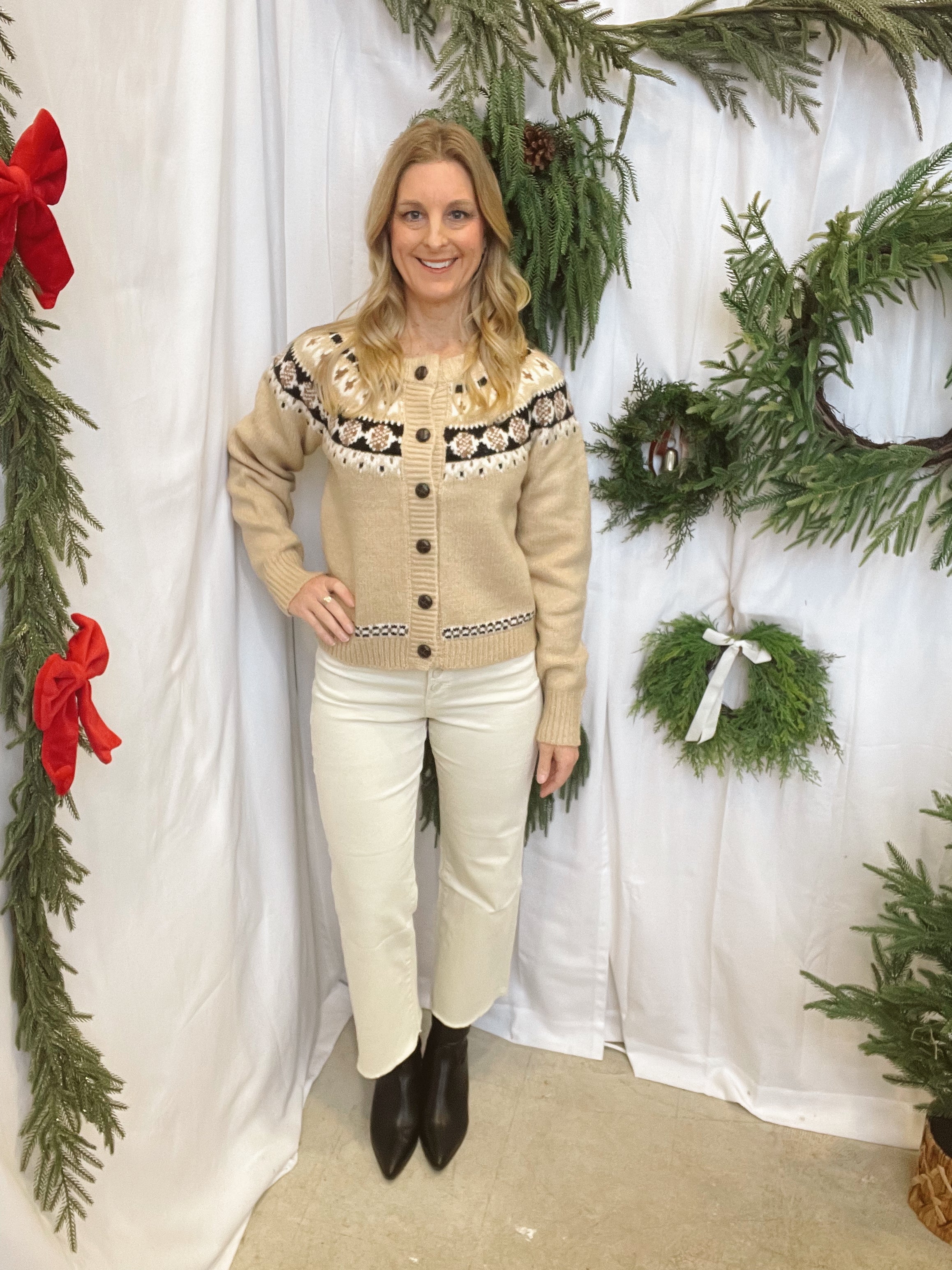 Lizzy Cozy Fair Isle Beige Cardigan-Cardigans-hyfve-The Silo Boutique, Women's Fashion Boutique Located in Warren and Grand Forks North Dakota