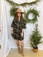 Black Floral Button Up Shirt Dress-Dresses-entro-The Silo Boutique, Women's Fashion Boutique Located in Warren and Grand Forks North Dakota