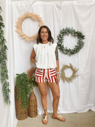 Red and White Stripe Shorts-Shorts-eesome-The Silo Boutique, Women's Fashion Boutique Located in Warren and Grand Forks North Dakota
