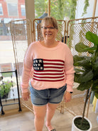 Pink Knit Flag Sweater-FINAL SALE-Sweaters-miracle-The Silo Boutique, Women's Fashion Boutique Located in Warren and Grand Forks North Dakota
