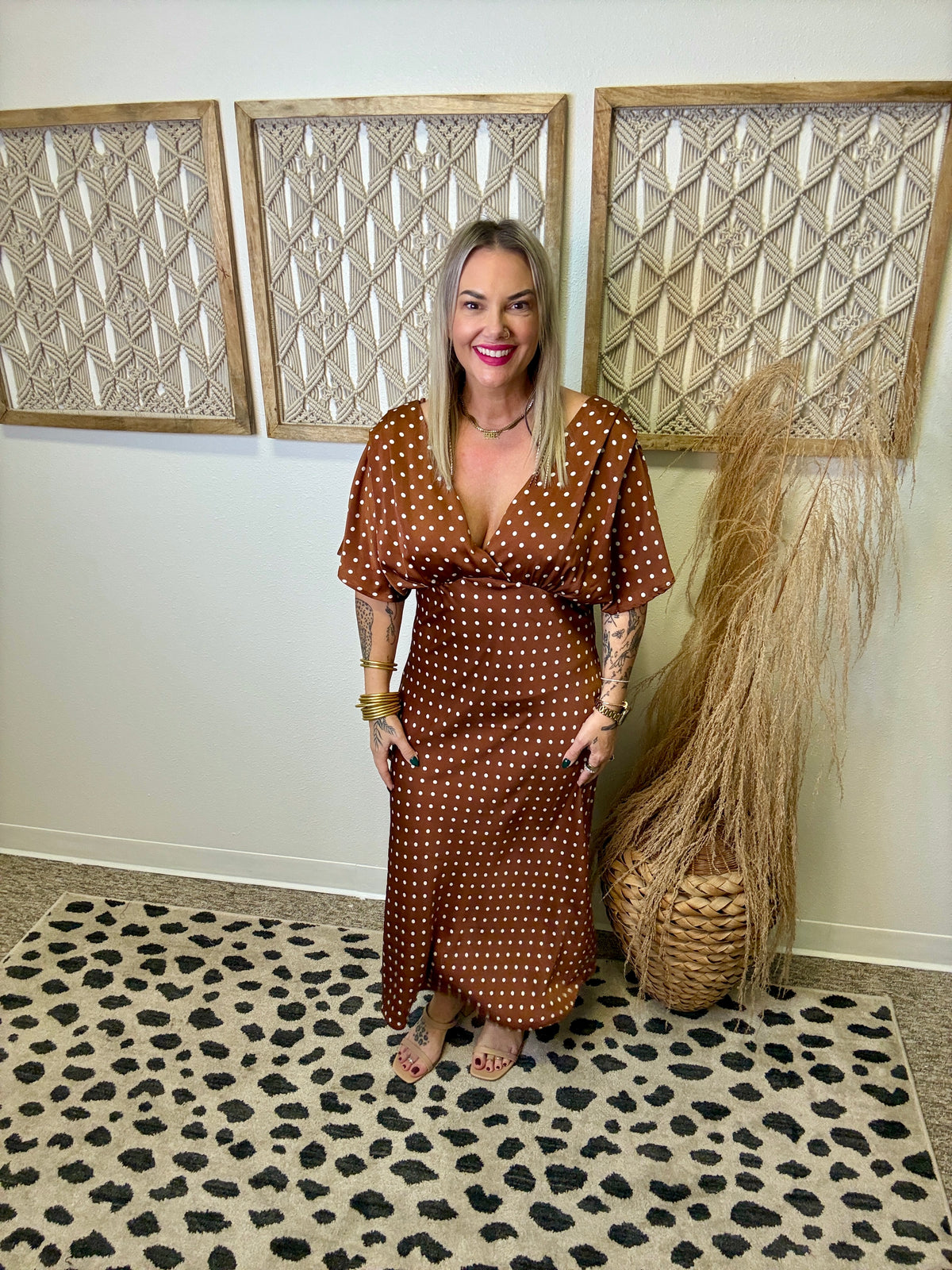 Choco Dotted Dress-Dresses-very j-The Silo Boutique, Women's Fashion Boutique Located in Warren and Grand Forks North Dakota