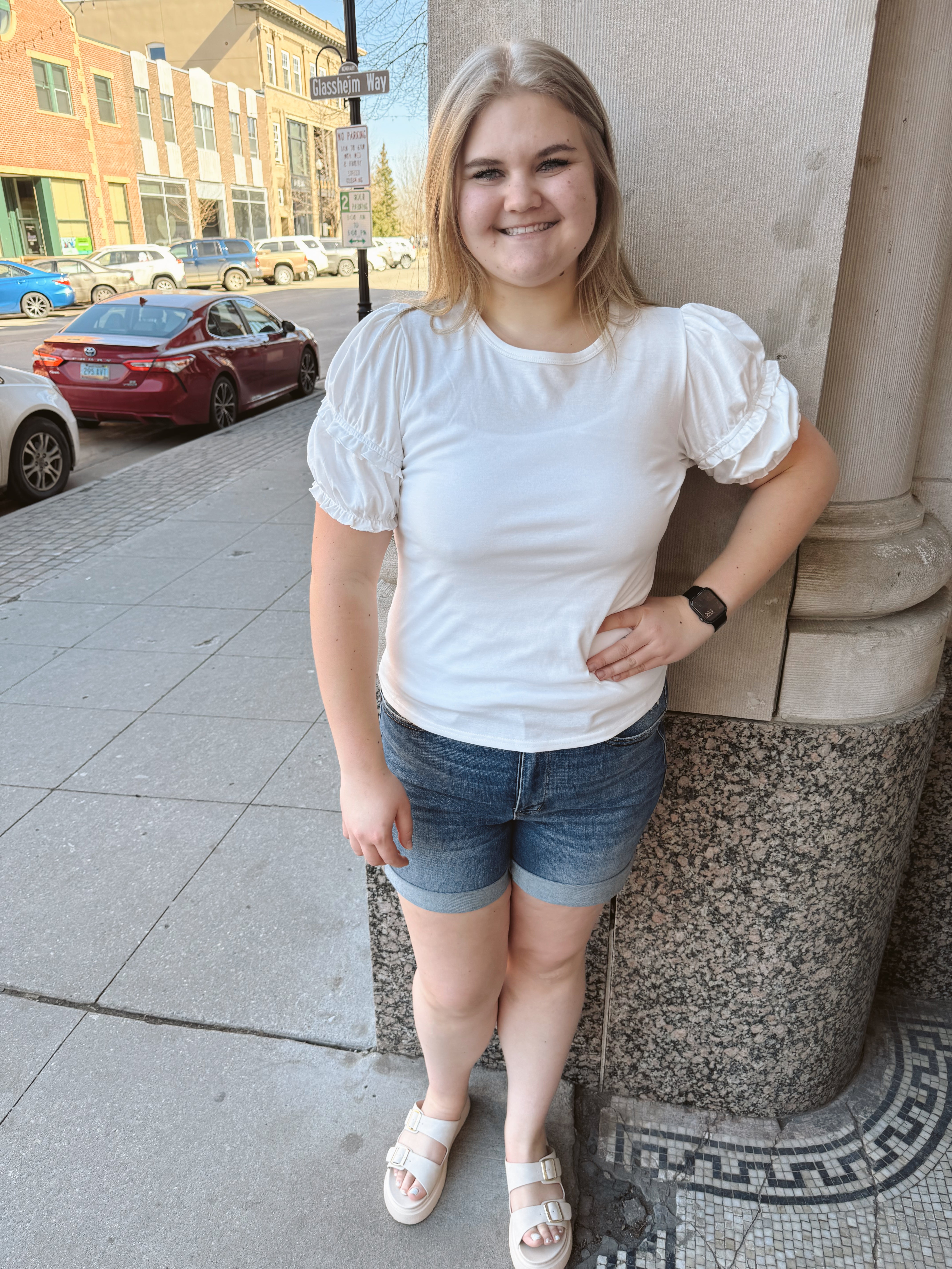 White Round Neck Sleeve Detail Top-Final Sale-Short Sleeve Tops-pologram-The Silo Boutique, Women's Fashion Boutique Located in Warren and Grand Forks North Dakota