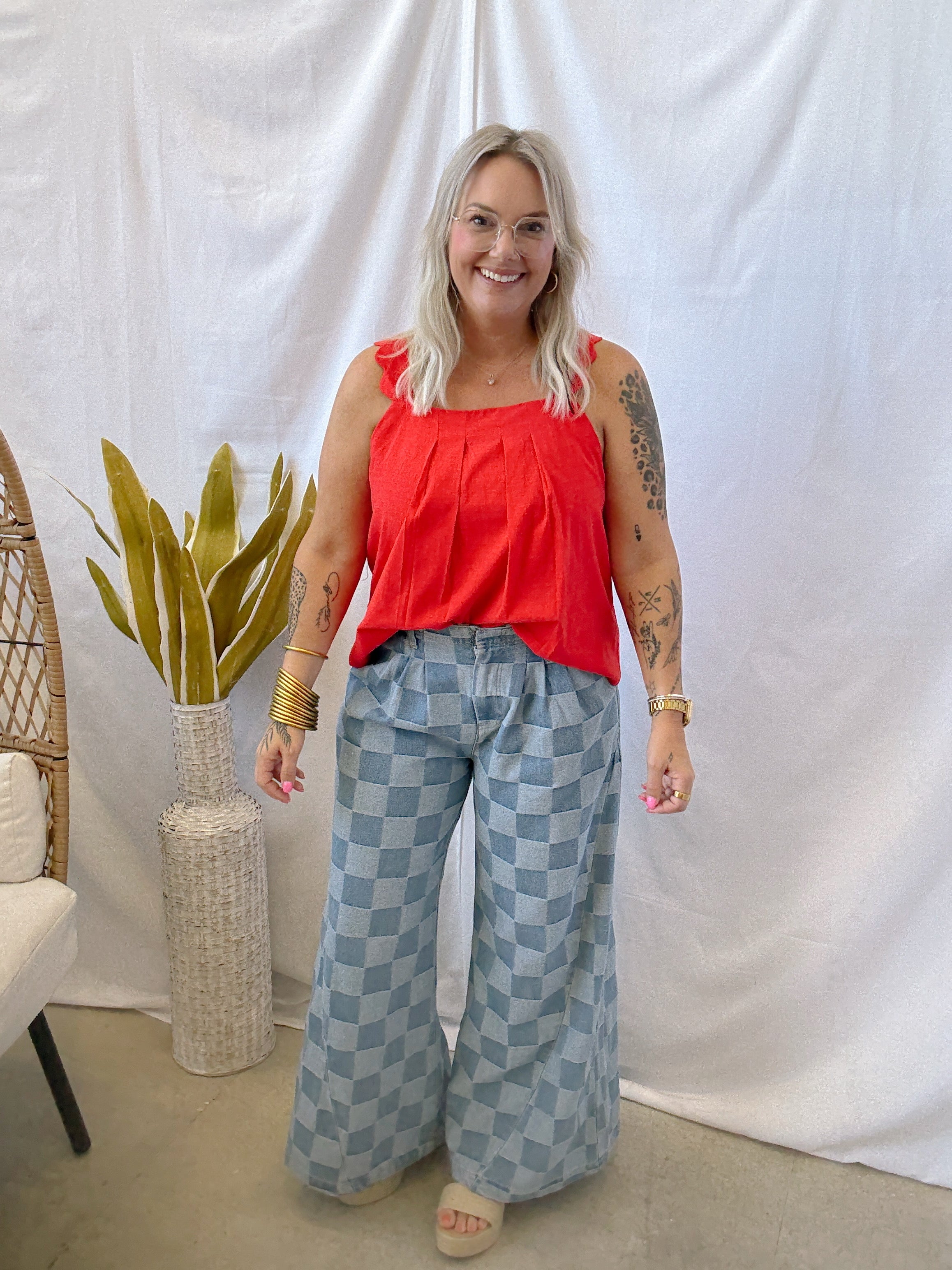 Washed Bibi Checkered Jeans-Jeans-bibi-The Silo Boutique, Women's Fashion Boutique Located in Warren and Grand Forks North Dakota