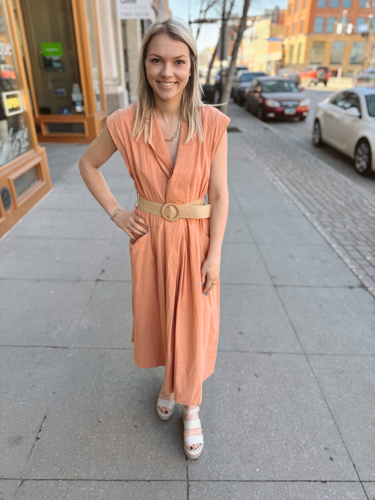 Clay Belted Dress-Dresses-ENTRO-The Silo Boutique, Women's Fashion Boutique Located in Warren and Grand Forks North Dakota