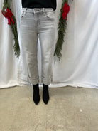 Risen Light Grey Crop Straight Jeans With Cuff-Final Sale-Jeans-risen-The Silo Boutique, Women's Fashion Boutique Located in Warren and Grand Forks North Dakota