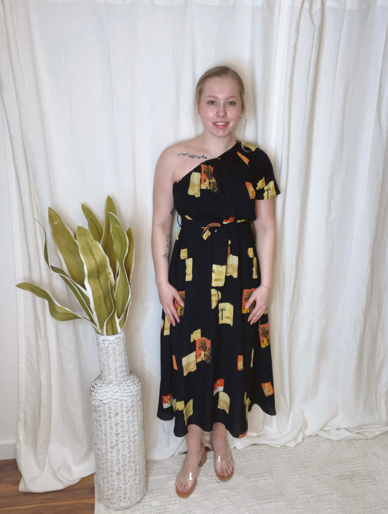 Printed Palm Dress-Dresses-ENTRO-The Silo Boutique, Women's Fashion Boutique Located in Warren and Grand Forks North Dakota