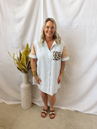 Ashley Short Leopard and Striped Shirt Dress-Final Sale-Long Sleeve Tops-entro-The Silo Boutique, Women's Fashion Boutique Located in Warren and Grand Forks North Dakota