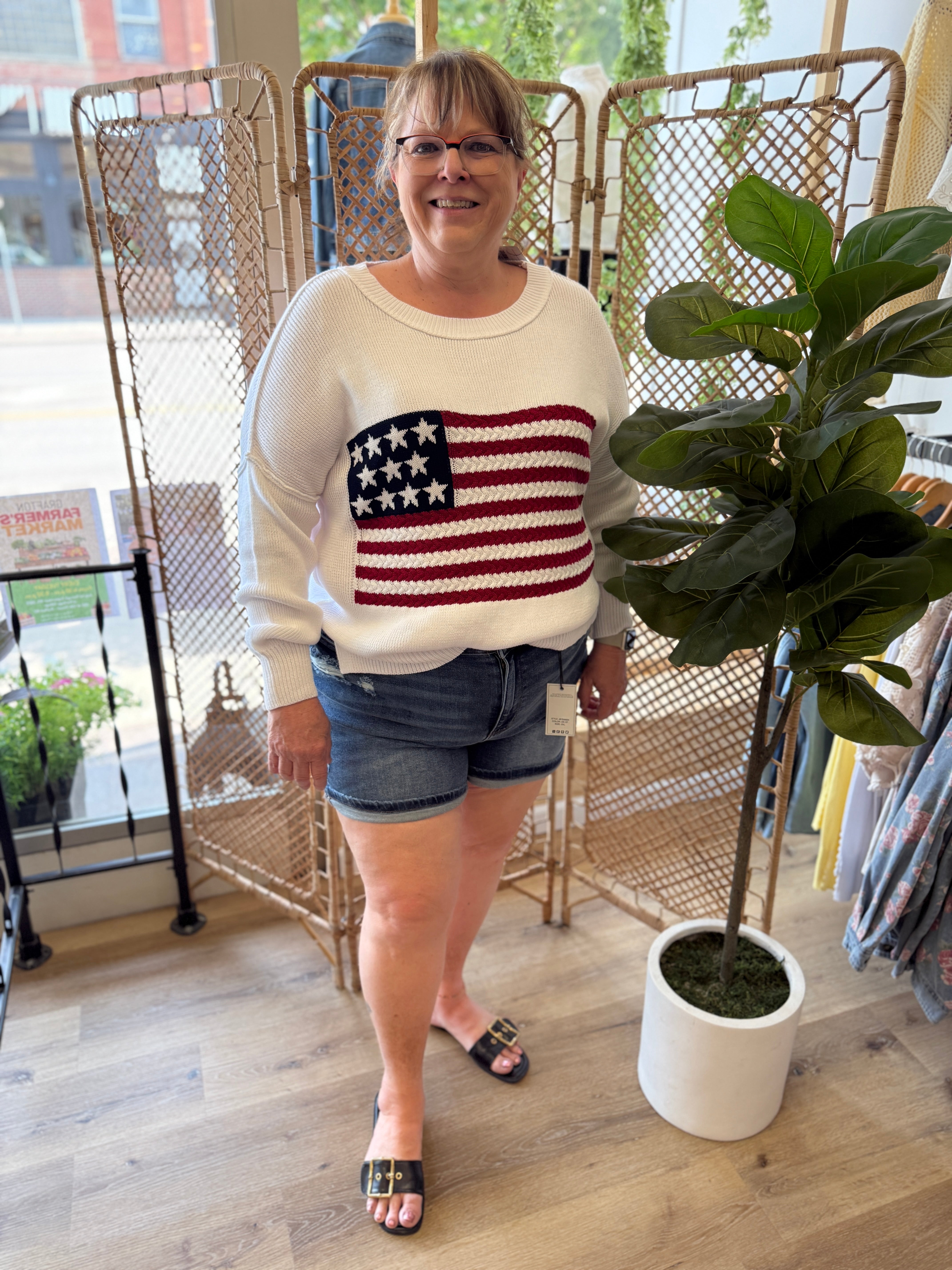 Ivory Knit Flag Sweater-FINAL SALE-Sweaters-miracle-The Silo Boutique, Women's Fashion Boutique Located in Warren and Grand Forks North Dakota