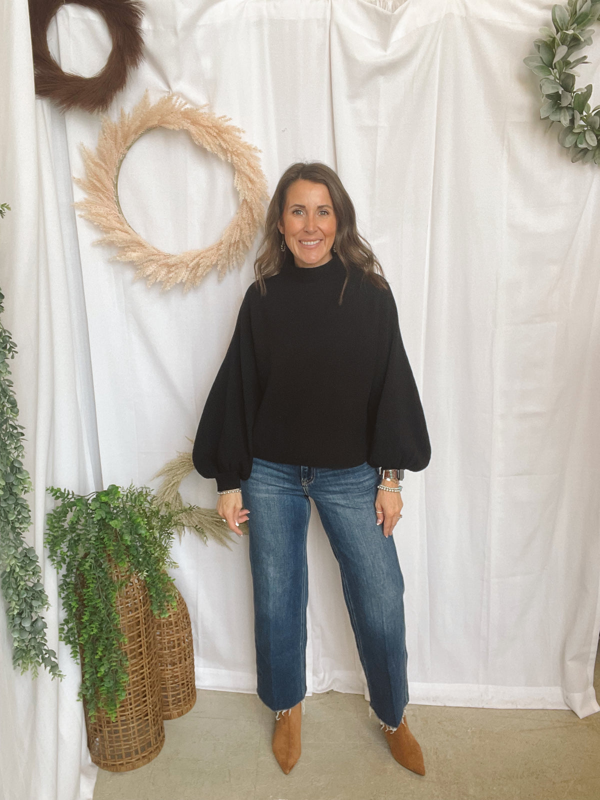 Malia Mock Neck Sweater-Black-Sweaters-ENTRO-The Silo Boutique, Women's Fashion Boutique Located in Warren and Grand Forks North Dakota