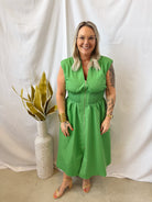 Kelly Green V Neck Zip Up Dress-Final Sale-Dresses-entro-The Silo Boutique, Women's Fashion Boutique Located in Warren and Grand Forks North Dakota