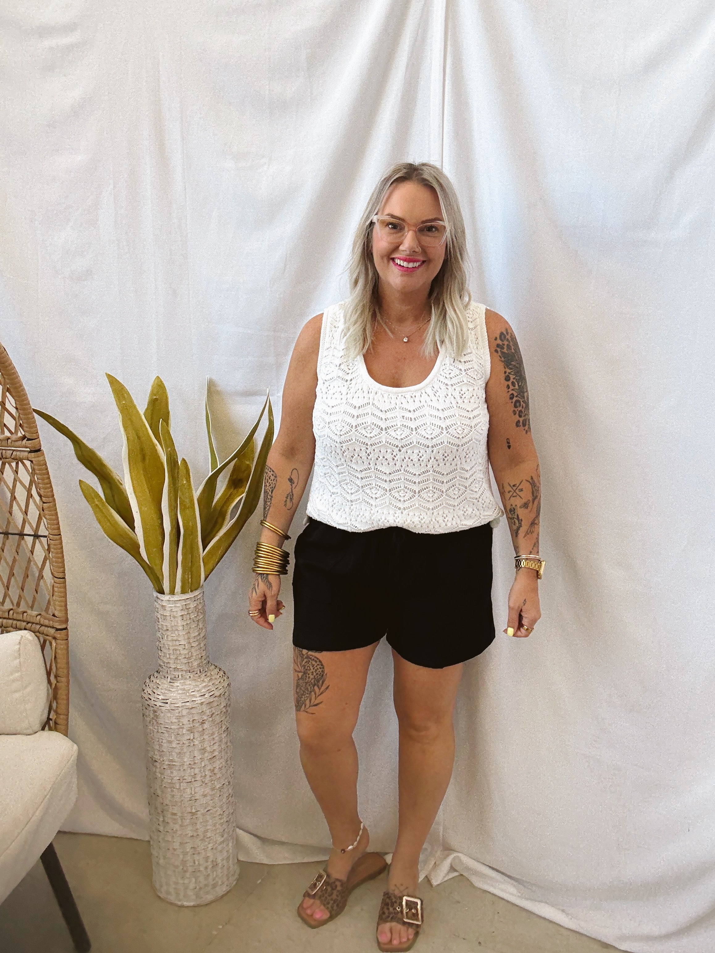White Crochet Scoop Neck Tank Top-Tank Tops-stacatto-The Silo Boutique, Women's Fashion Boutique Located in Warren and Grand Forks North Dakota