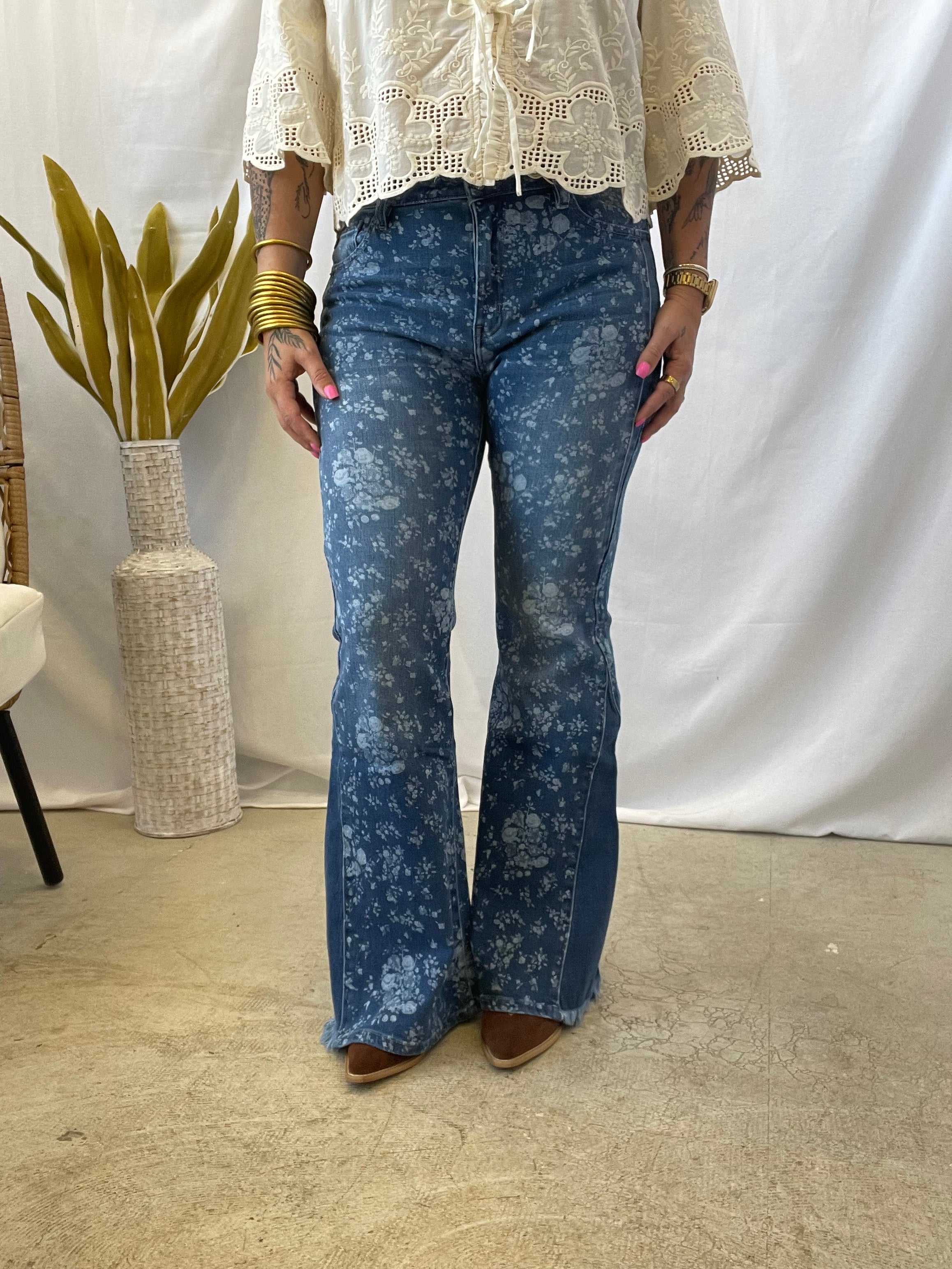 Kancan Floral Flare Jeans-Final Sale-Jeans-Kancan-The Silo Boutique, Women's Fashion Boutique Located in Warren and Grand Forks North Dakota