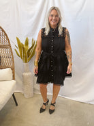 Black Lace and Pearls Dress-Final Sale-Dresses-ENTRO-The Silo Boutique, Women's Fashion Boutique Located in Warren and Grand Forks North Dakota