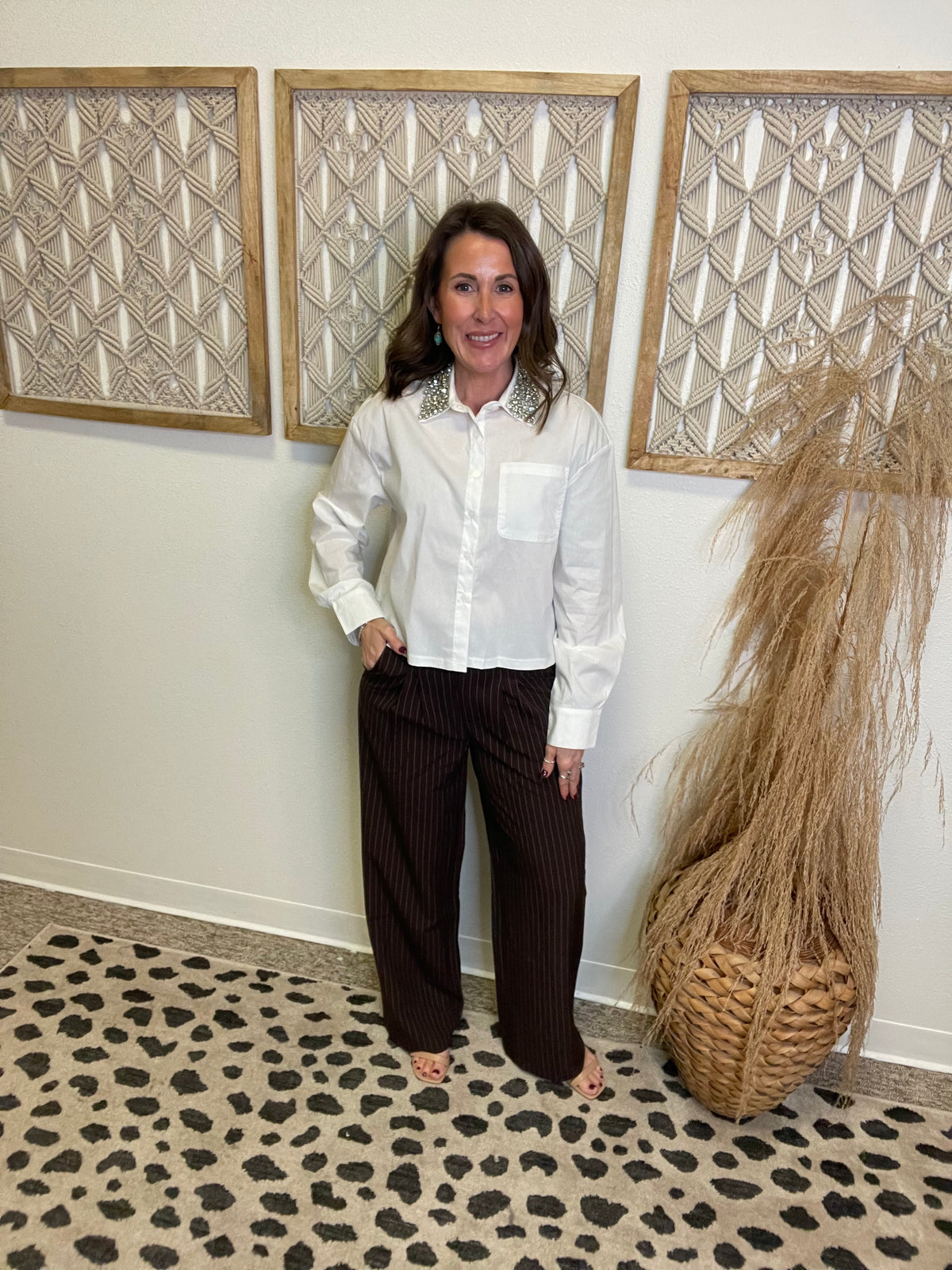 Elan Emily Rhinestone Top-White-Long Sleeve Tops-elan-The Silo Boutique, Women's Fashion Boutique Located in Warren and Grand Forks North Dakota