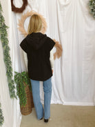 Hanna Hooded Cape Vest-Charcoal-Vests-staccato-The Silo Boutique, Women's Fashion Boutique Located in Warren and Grand Forks North Dakota