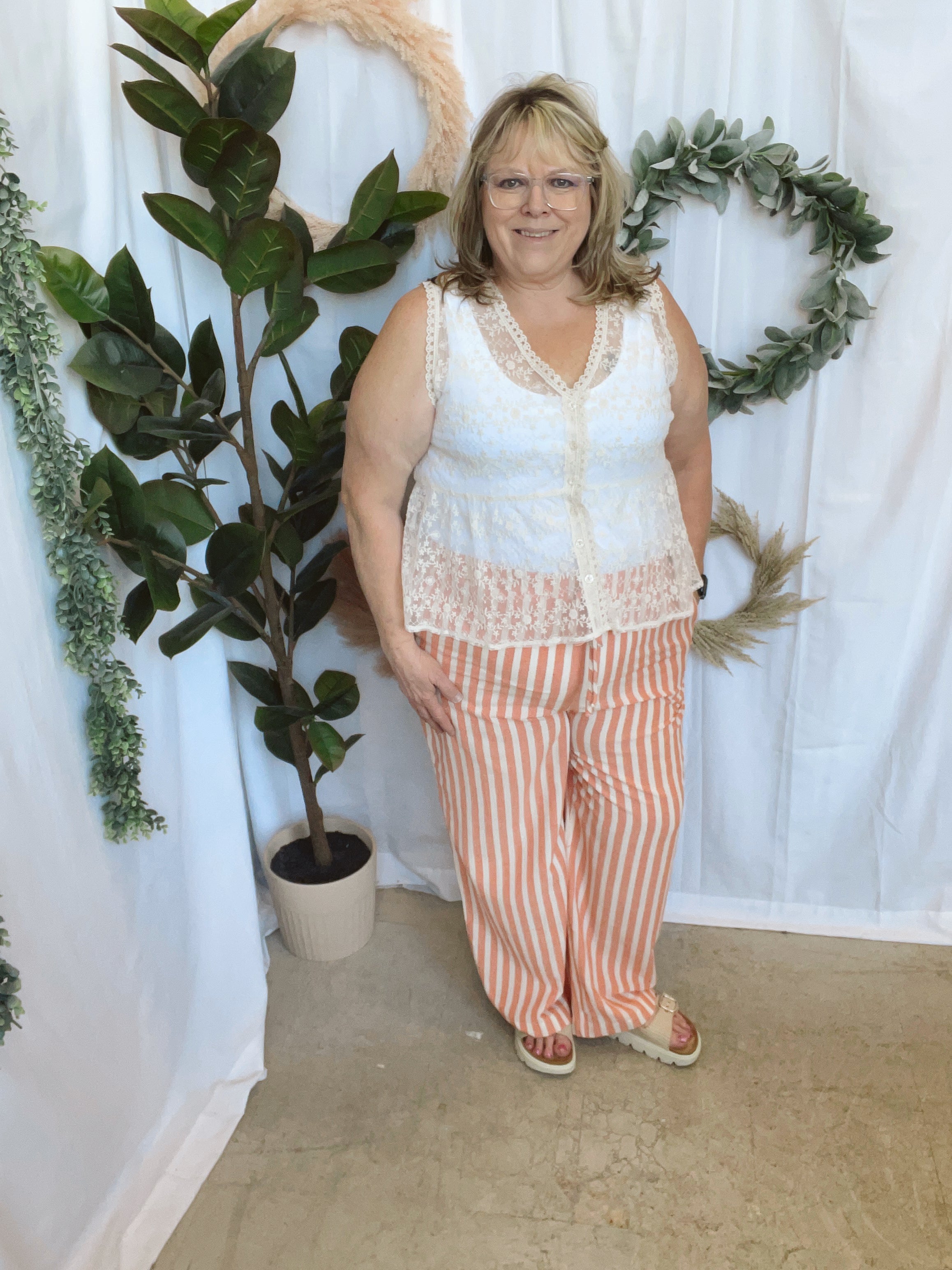 Coral Striped Wide Leg Pants-Pants-cozy co-The Silo Boutique, Women's Fashion Boutique Located in Warren and Grand Forks North Dakota