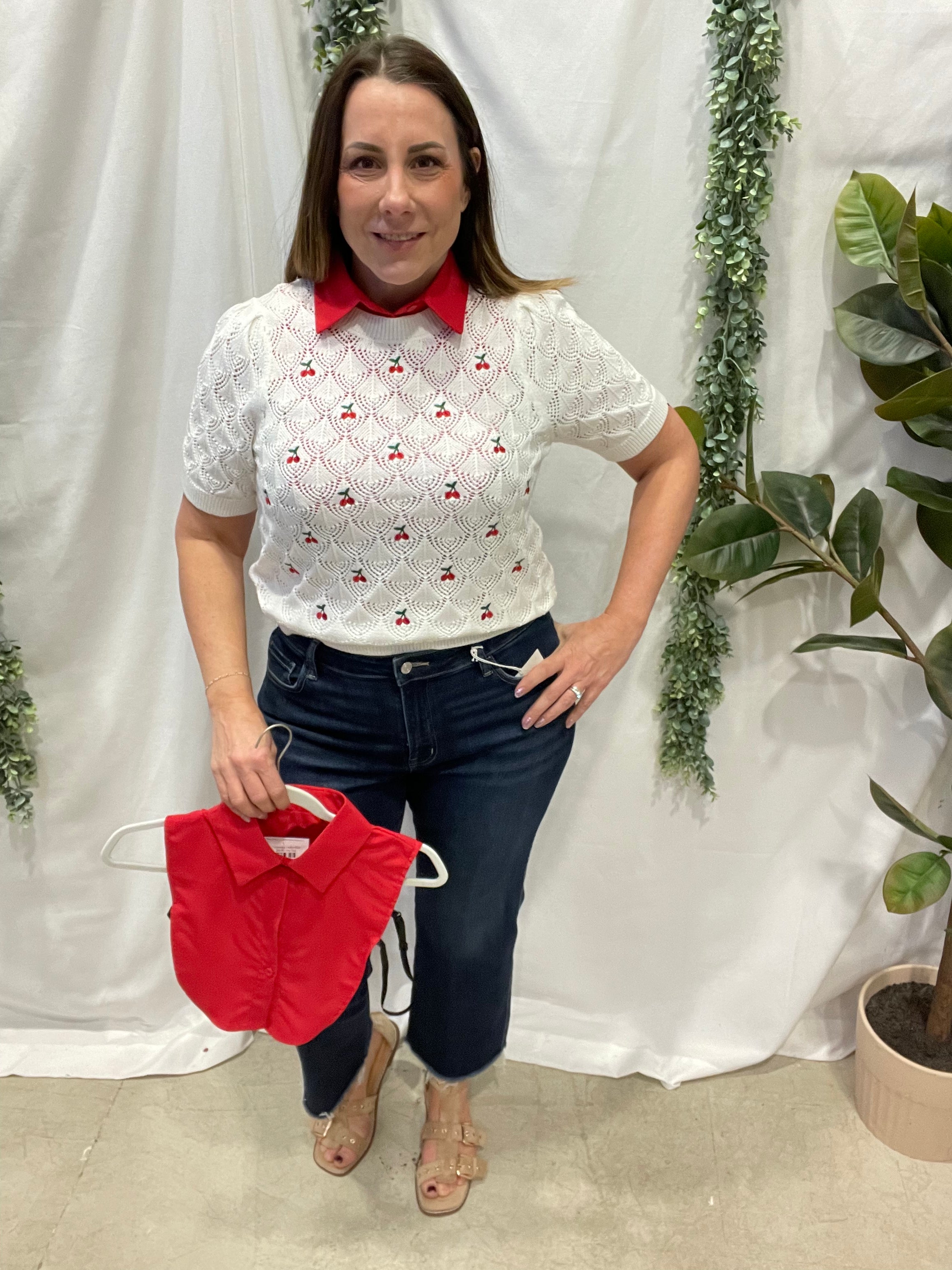 Corporate Collar-Red-Final Sale-Short Sleeve Tops-Summer Tees-The Silo Boutique, Women's Fashion Boutique Located in Warren and Grand Forks North Dakota