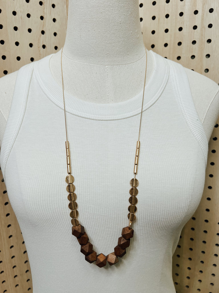 Brown Block Bead Long Necklace-Necklaces-Fame-The Silo Boutique, Women's Fashion Boutique Located in Warren and Grand Forks North Dakota