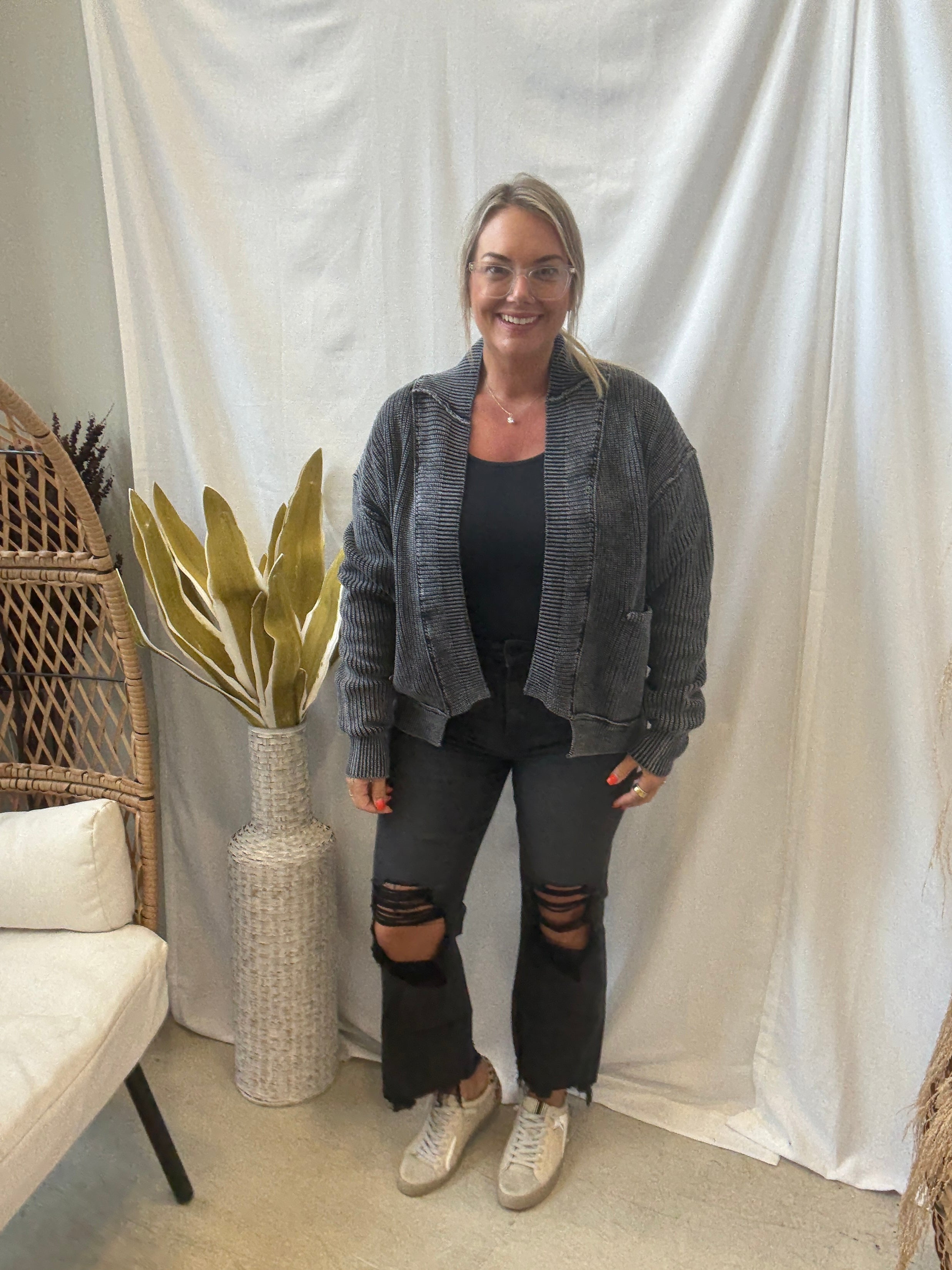 Chunky Seam Knit Cardigan-Black-Cardigans-Zenana-The Silo Boutique, Women's Fashion Boutique Located in Warren and Grand Forks North Dakota