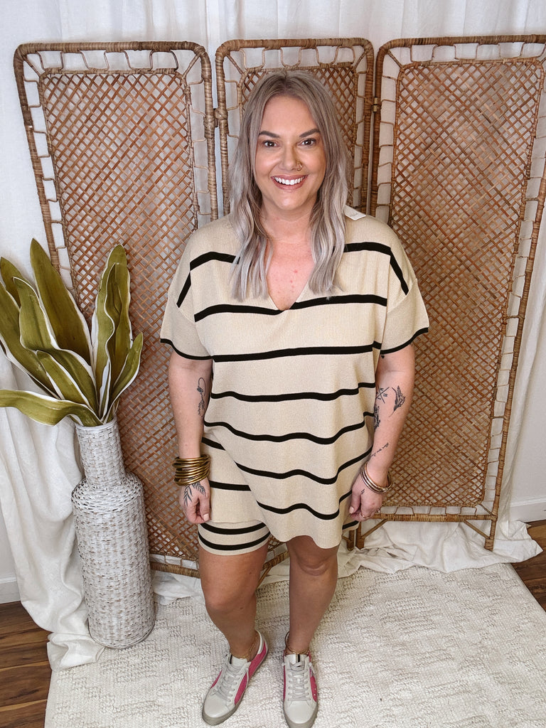 So Cool Taupe Black Shirt and Short Set-Jumpsuits & Rompers-wishlist-The Silo Boutique, Women's Fashion Boutique Located in Warren and Grand Forks North Dakota
