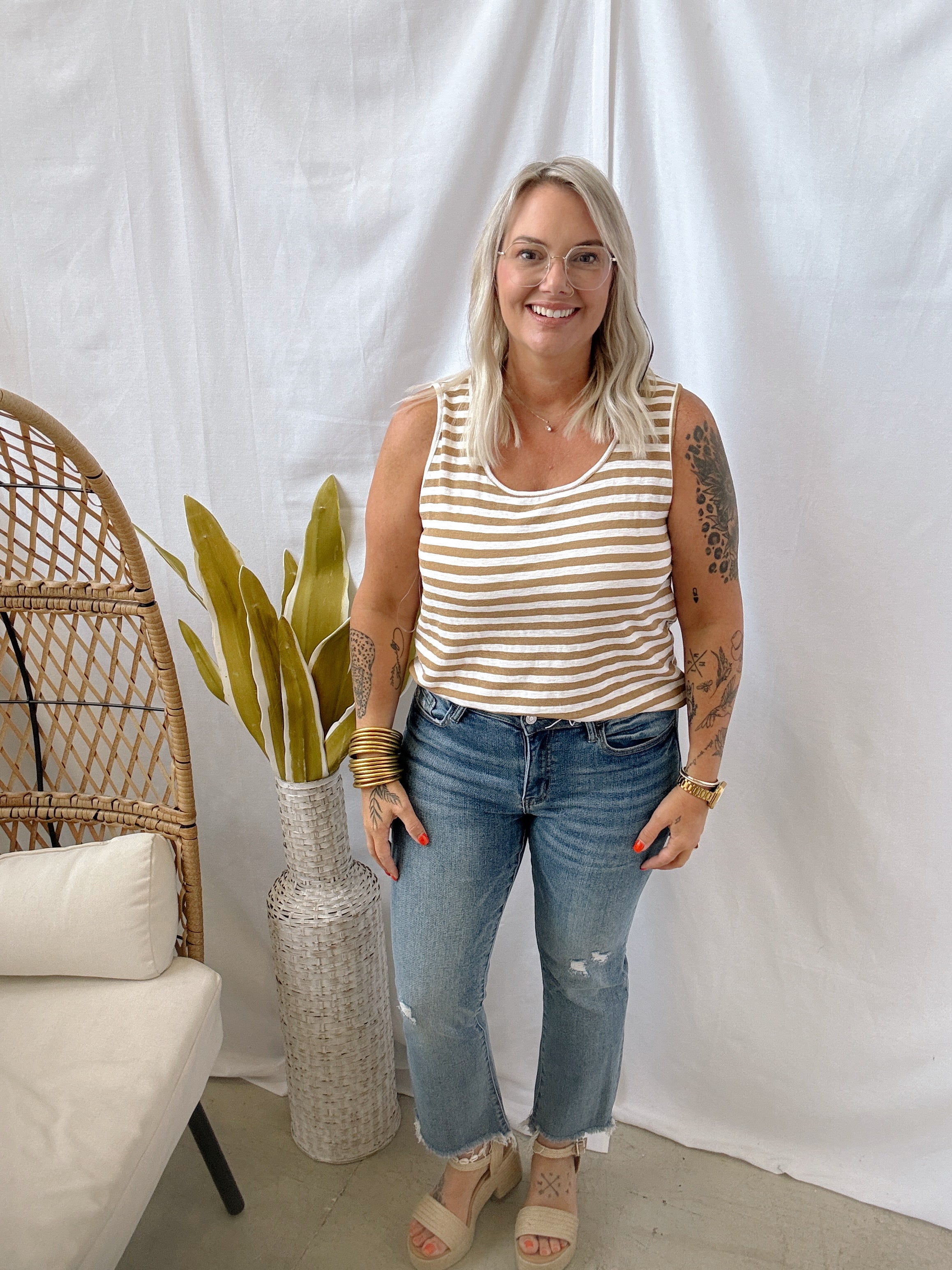 Mocha Slub Striped Tank Top-Tank Tops-staccato-The Silo Boutique, Women's Fashion Boutique Located in Warren and Grand Forks North Dakota