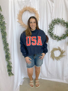 Bucketlist Flag/USA Reversible Sweatshirt-Navy-Sweatshirts-bucketlist-The Silo Boutique, Women's Fashion Boutique Located in Warren and Grand Forks North Dakota
