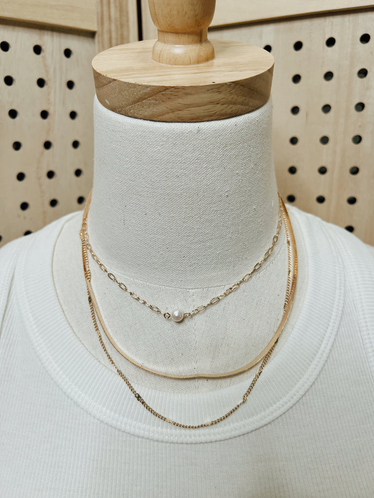 Fame Multi Layered Chain Pearl Necklace-Necklaces-Fame-The Silo Boutique, Women's Fashion Boutique Located in Warren and Grand Forks North Dakota