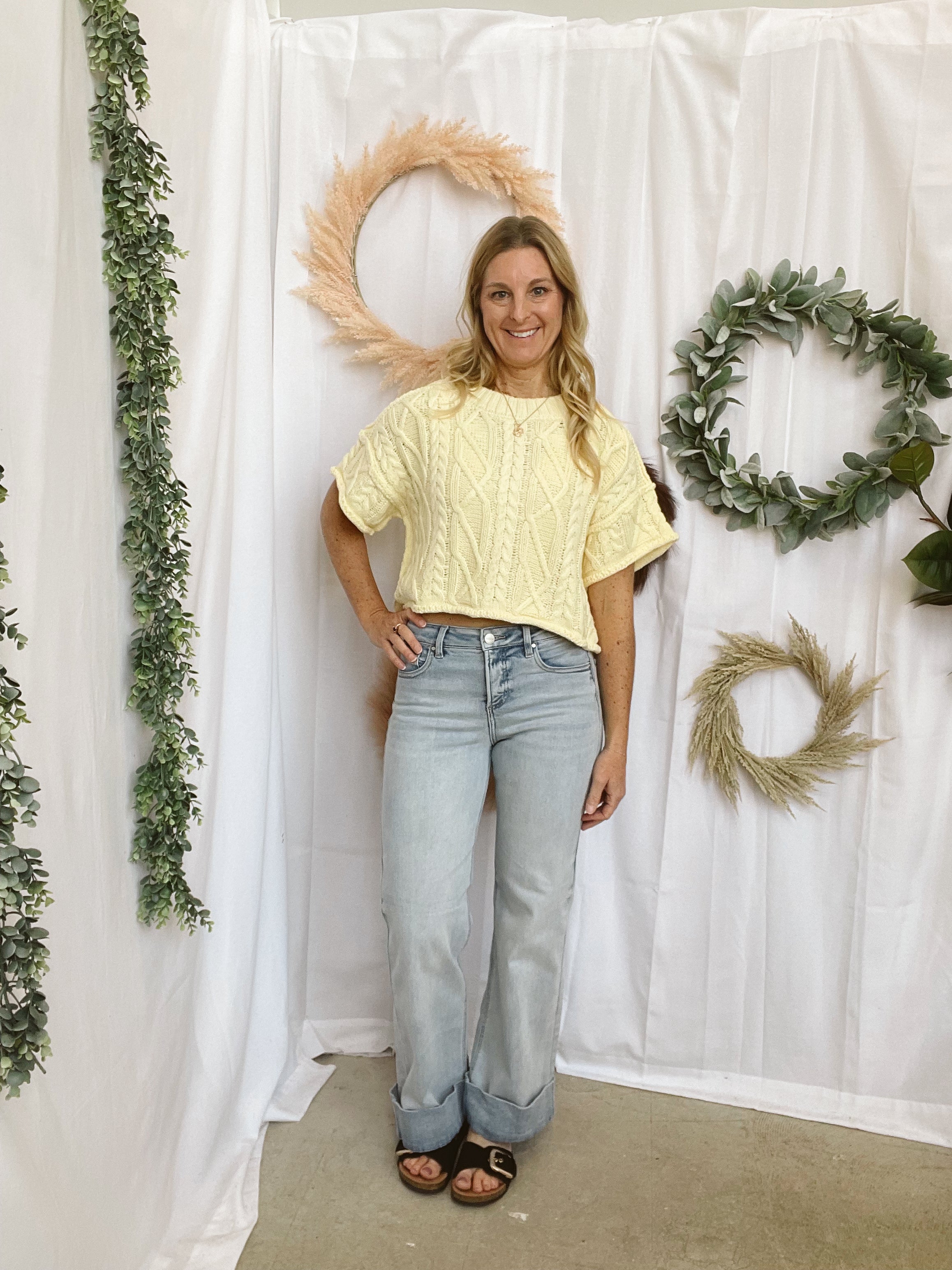 Lisa Cable Short Sleeve Sweater Top-Yellow-Short Sleeve Tops-lelis-The Silo Boutique, Women's Fashion Boutique Located in Warren and Grand Forks North Dakota