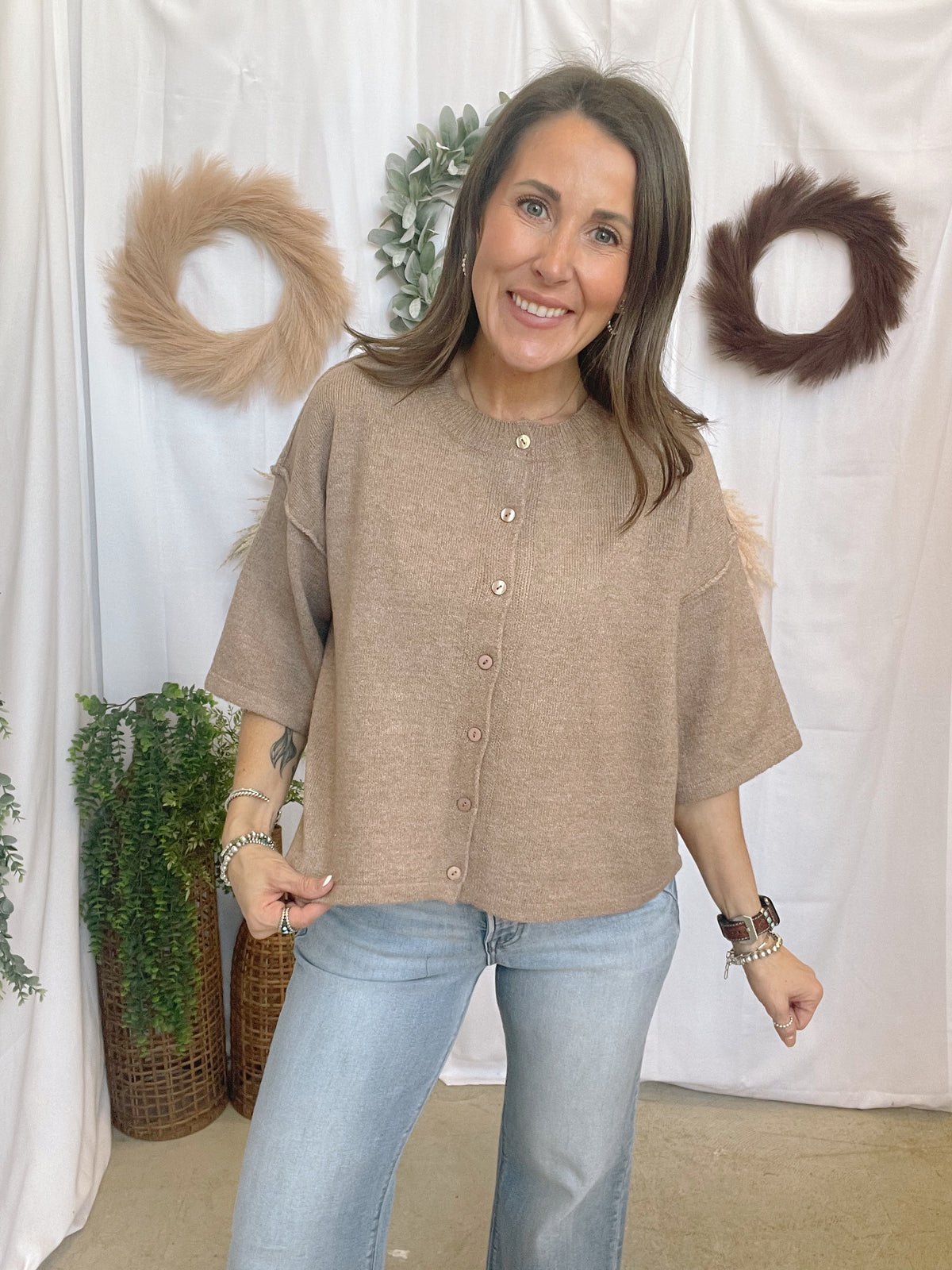 Quinn Quarter Sleeve Cardigan-Tan-Sweaters-hyfve-The Silo Boutique, Women's Fashion Boutique Located in Warren and Grand Forks North Dakota
