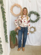Forte Floral Mock Neck Blouse-Champagne-Long Sleeve Tops-forte-The Silo Boutique, Women's Fashion Boutique Located in Warren and Grand Forks North Dakota
