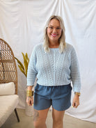 Chambray Crochet Pullover Top-Sweaters-stacatto-The Silo Boutique, Women's Fashion Boutique Located in Warren and Grand Forks North Dakota