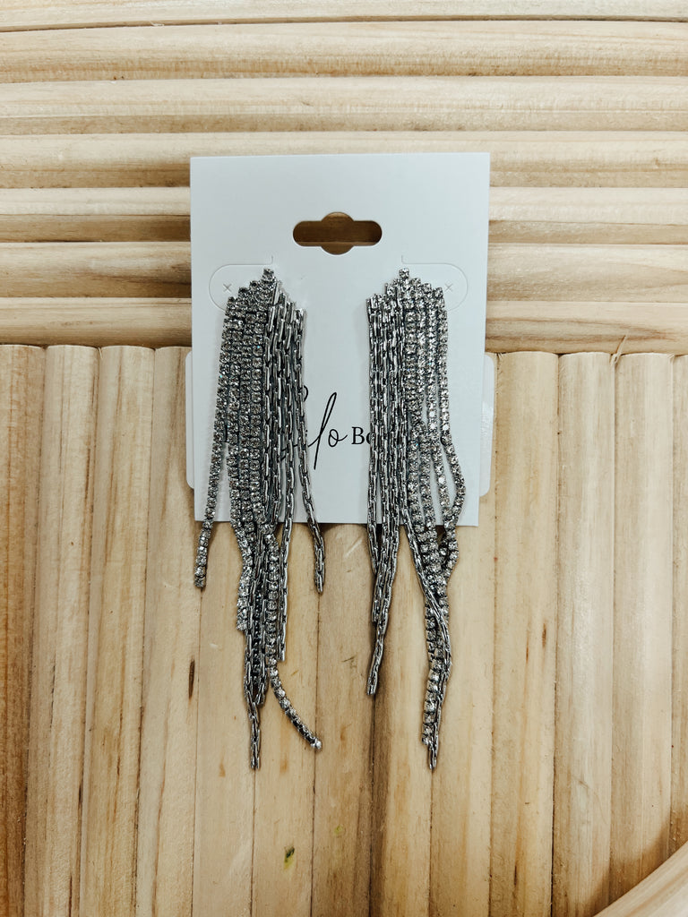 Half Rhinestone Chain Earrings-earrings-Fame-The Silo Boutique, Women's Fashion Boutique Located in Warren and Grand Forks North Dakota