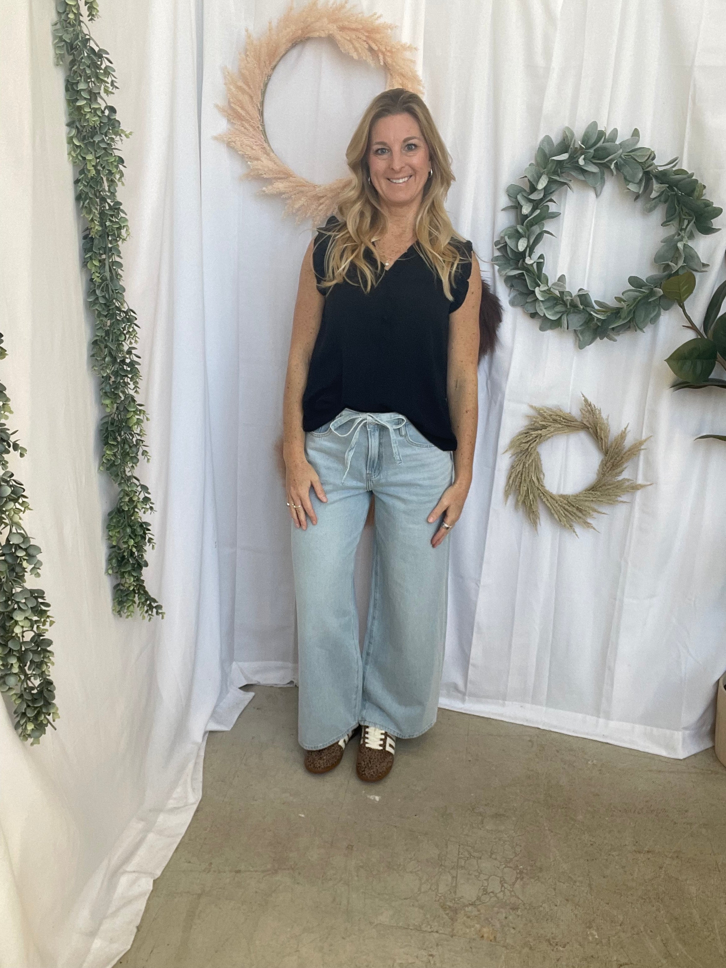 Frilled Split Neck Top-Black-Final Sale-Tank Tops-staccato-The Silo Boutique, Women's Fashion Boutique Located in Warren and Grand Forks North Dakota