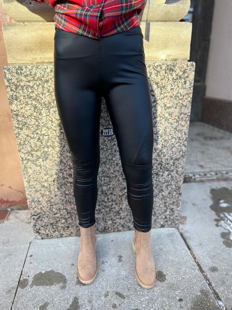 Apricot Black Quilted Panel Leather Leggings-Leggings-Apricot-The Silo Boutique, Women's Fashion Boutique Located in Warren and Grand Forks North Dakota