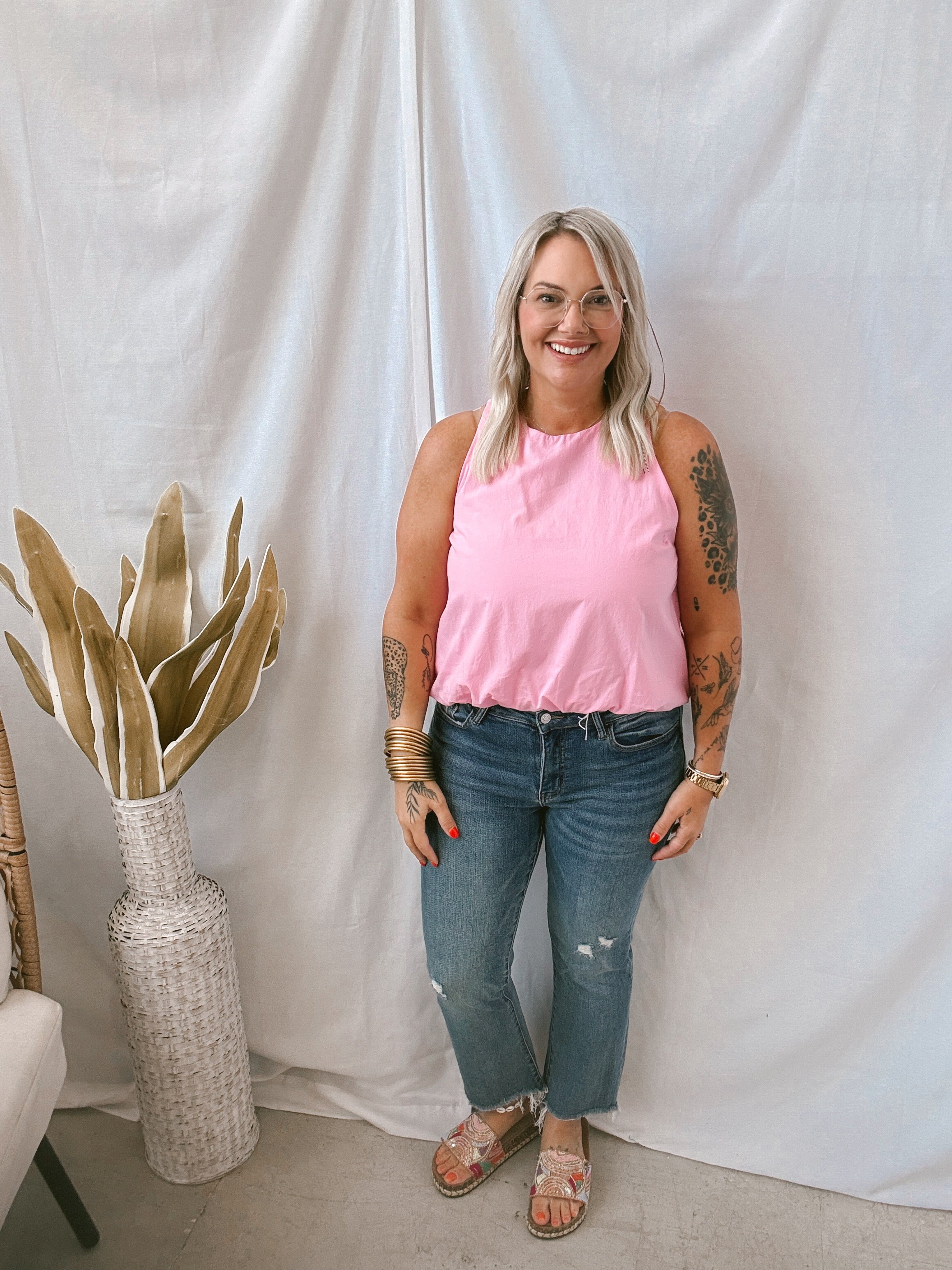 Halter Neck Balloon Top-Pink-Tank Tops-Umgee-The Silo Boutique, Women's Fashion Boutique Located in Warren and Grand Forks North Dakota