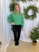 Green Mock Sweater-Sweaters-she and sky-The Silo Boutique, Women's Fashion Boutique Located in Warren and Grand Forks North Dakota