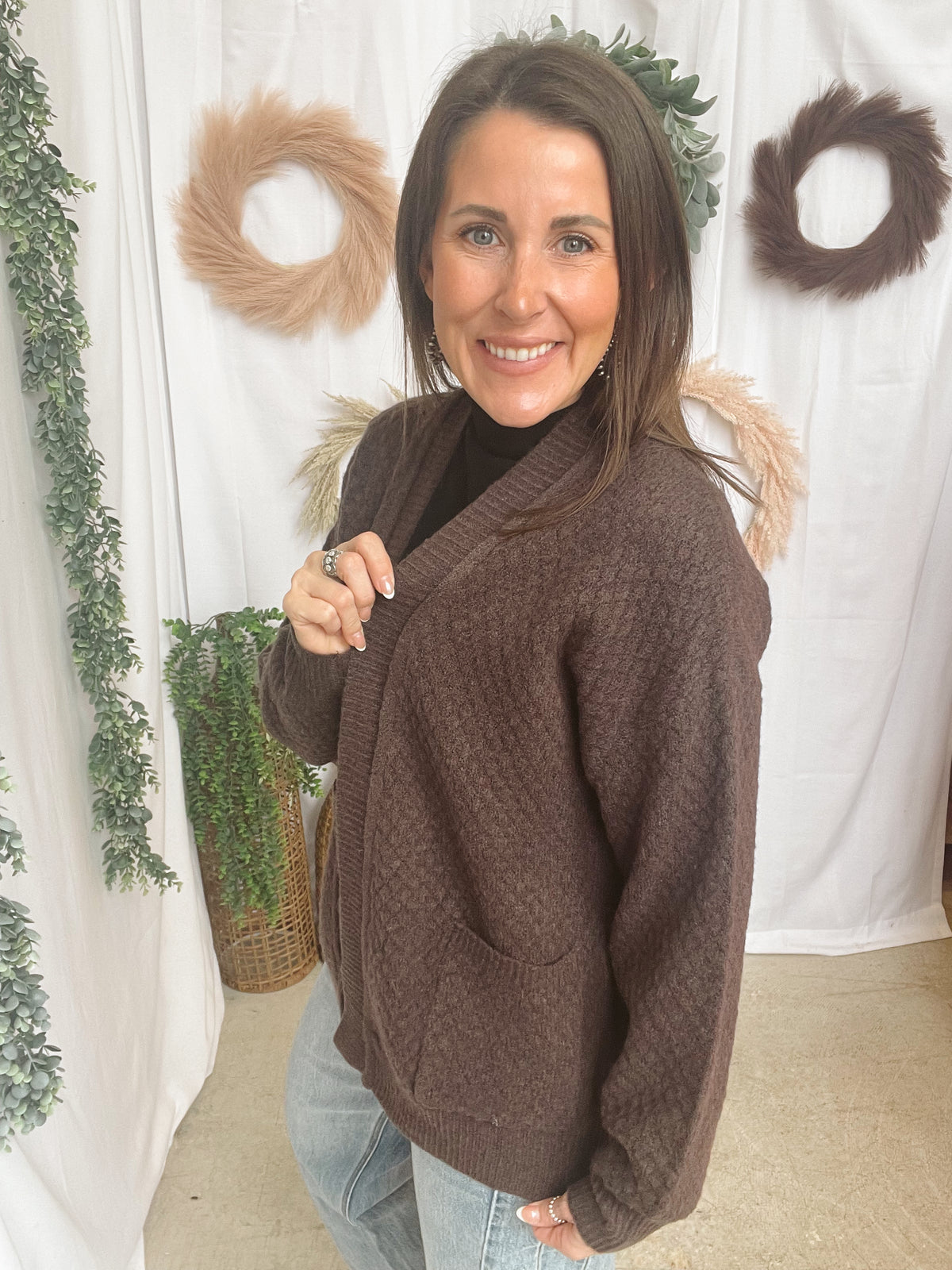 Stacy Textured Cardigan-Brown-Vests-staccato-The Silo Boutique, Women's Fashion Boutique Located in Warren and Grand Forks North Dakota