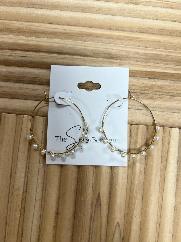 Fame Gold and Spaced Out Pearl Hoop Earrings-Earrings-Fame-The Silo Boutique, Women's Fashion Boutique Located in Warren and Grand Forks North Dakota