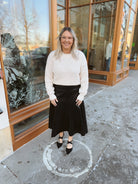 Black Leather Flare Midi Skirt-Final Sale-Skirts-bluivy-The Silo Boutique, Women's Fashion Boutique Located in Warren and Grand Forks North Dakota