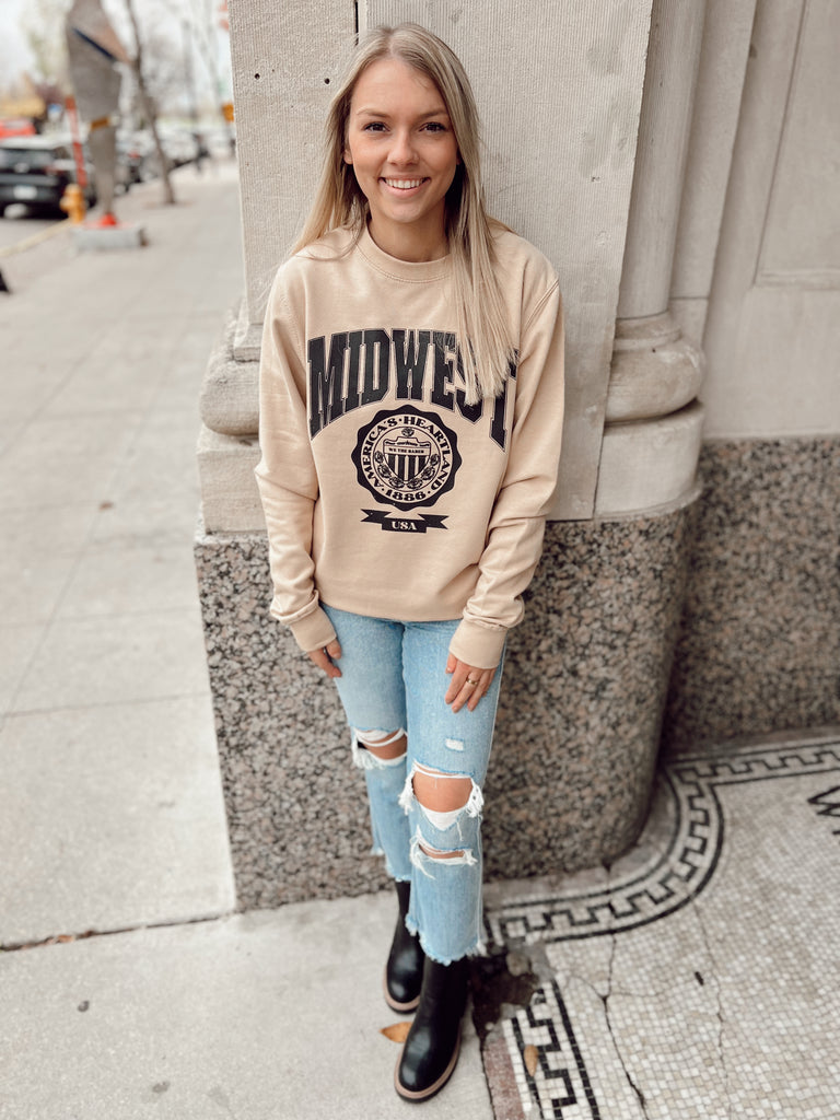Sand Midwest Sweatshirt-Graphic Tees-We The Babes-The Silo Boutique, Women's Fashion Boutique Located in Warren and Grand Forks North Dakota