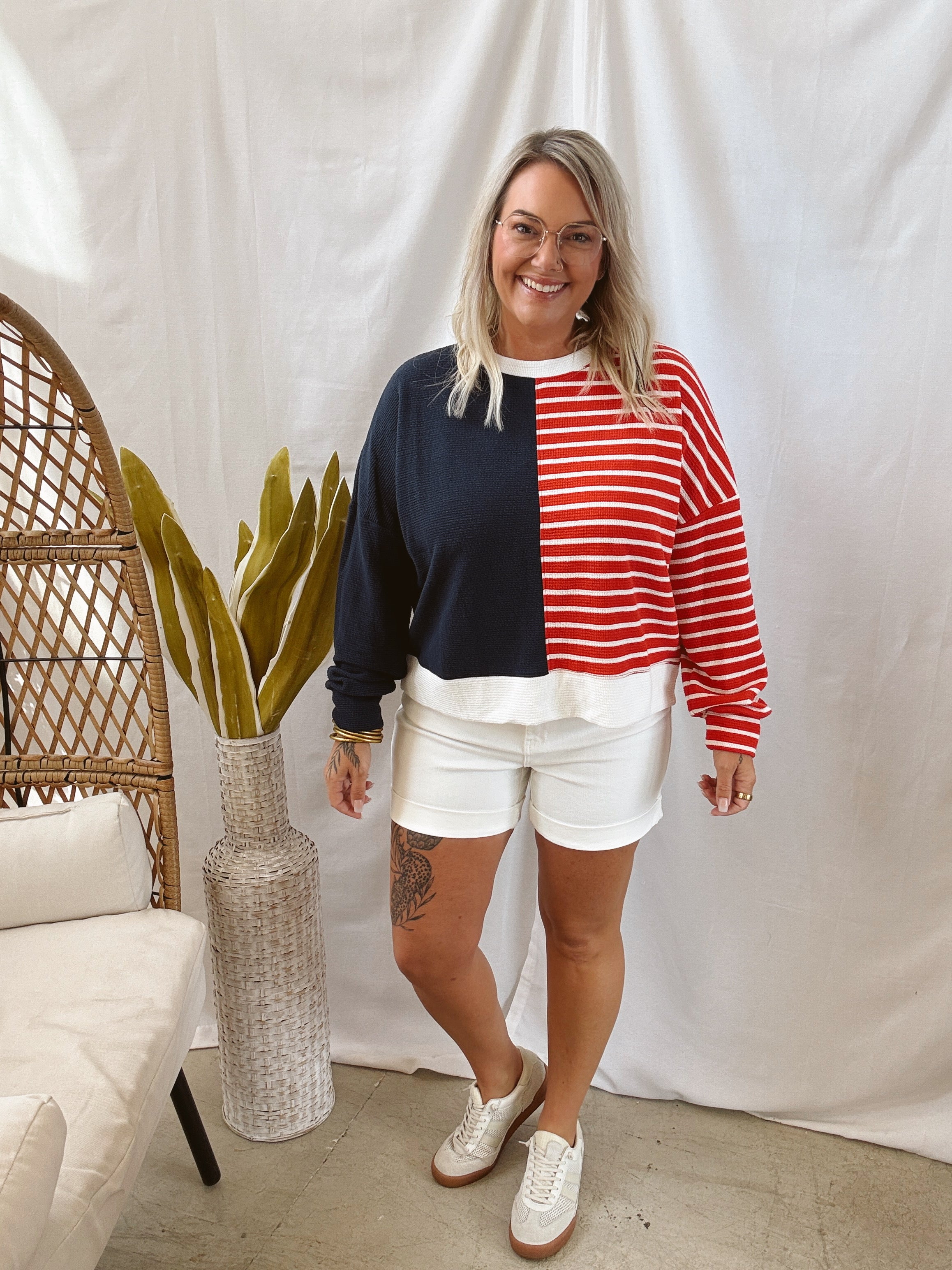 Cloudy Knit America Sweatshirt-FINAL SALE-Sweatshirts-tres bien-The Silo Boutique, Women's Fashion Boutique Located in Warren and Grand Forks North Dakota