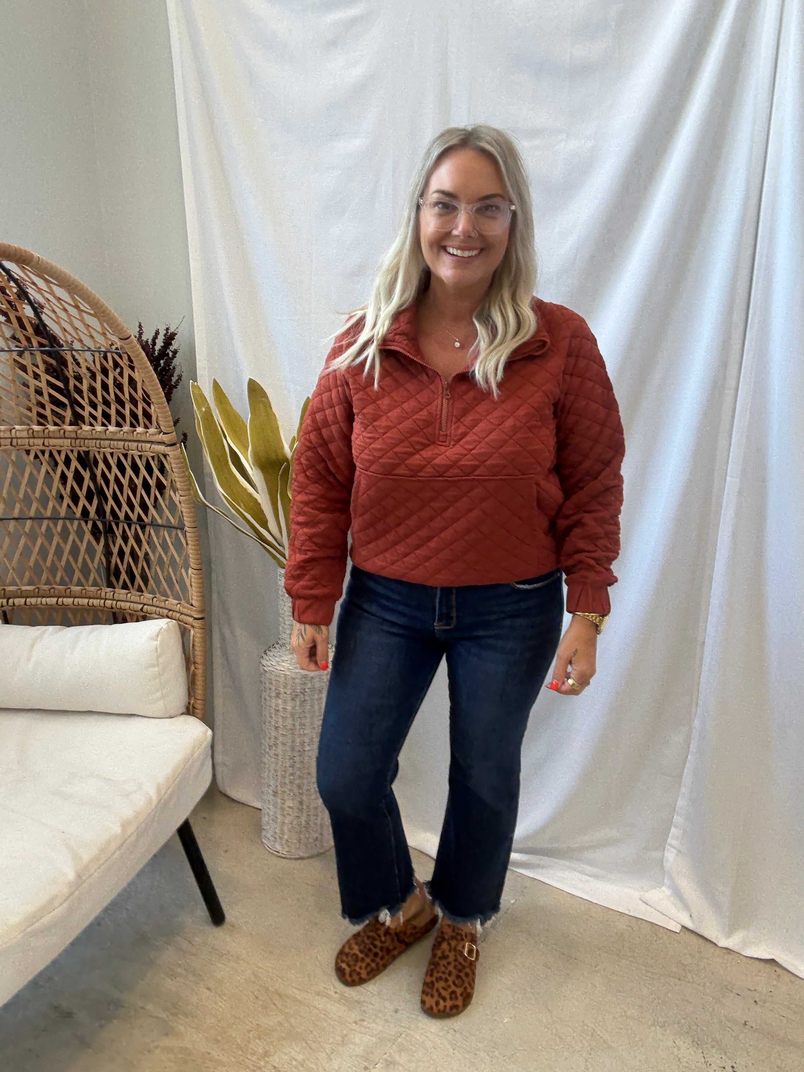Mahogany Quilted Sweatshirt-Sweatshirts-mono b-The Silo Boutique, Women's Fashion Boutique Located in Warren and Grand Forks North Dakota
