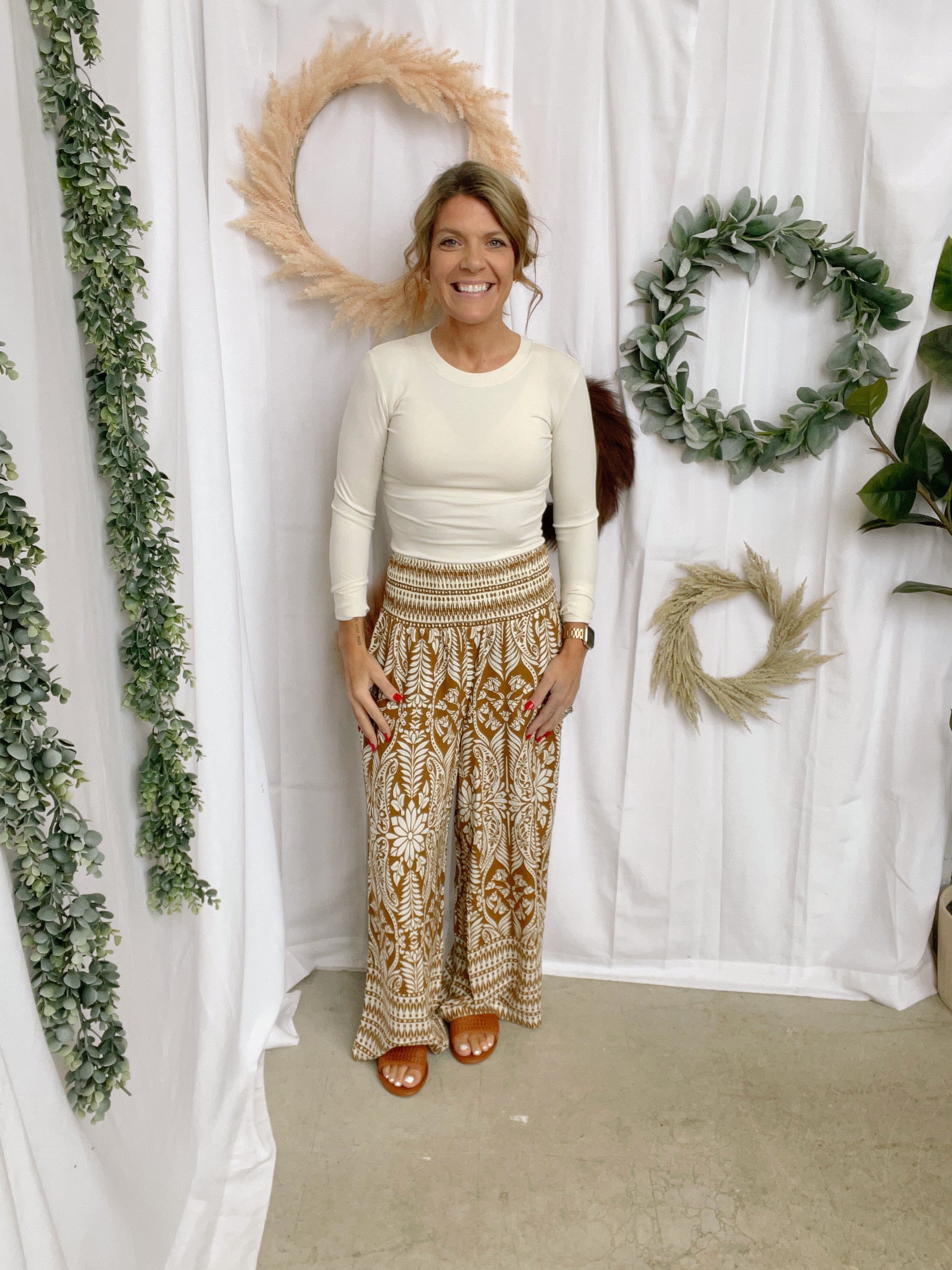 Smocked Pattern Pants-Pants-hyfve-The Silo Boutique, Women's Fashion Boutique Located in Warren and Grand Forks North Dakota