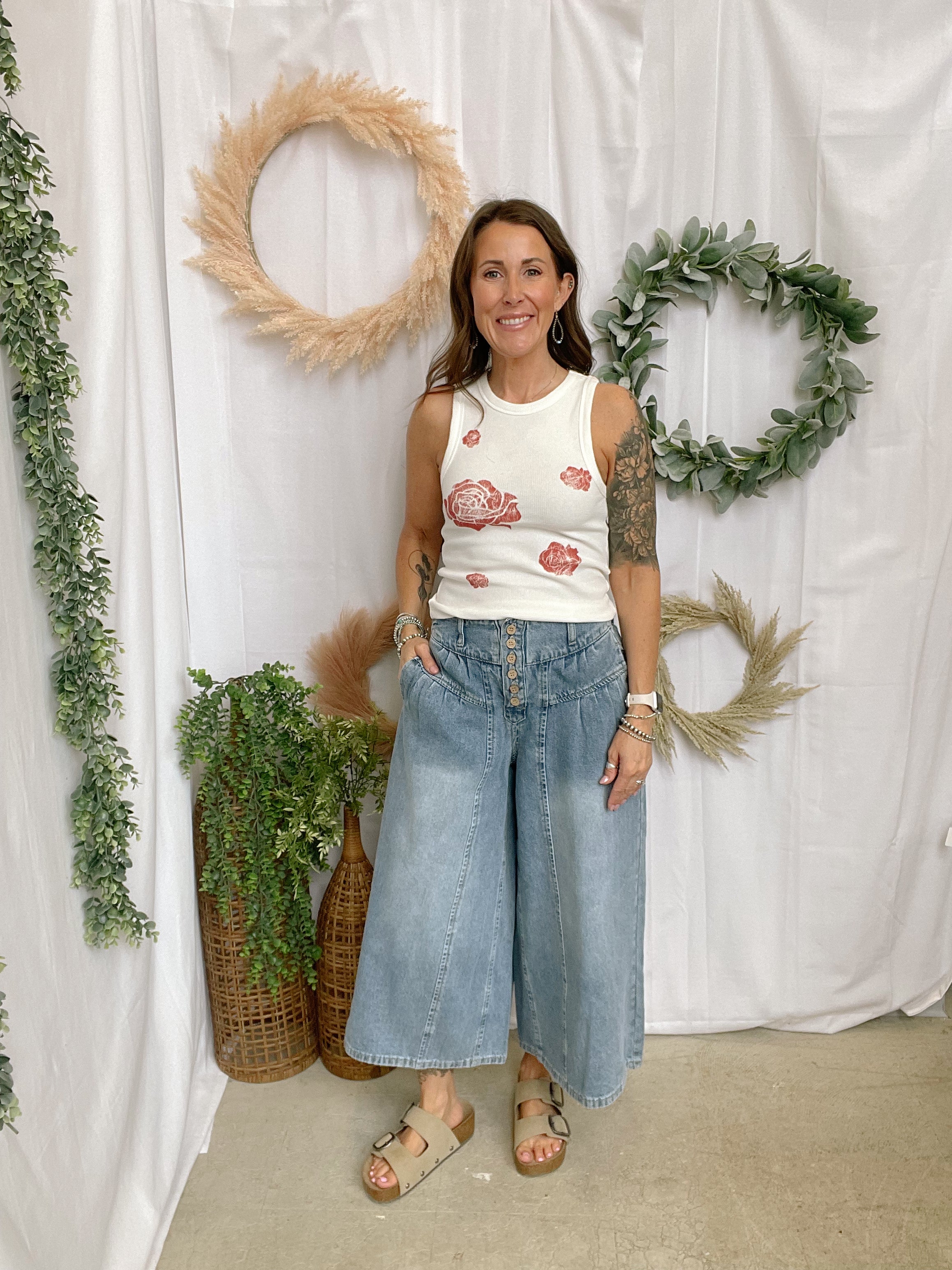 Denim Button Fly Crop Pants-Pants-eesome-The Silo Boutique, Women's Fashion Boutique Located in Warren and Grand Forks North Dakota