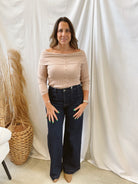 Taupe Off The Shoulder Top-Long Sleeve Tops-be cool-The Silo Boutique, Women's Fashion Boutique Located in Warren and Grand Forks North Dakota