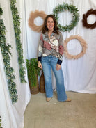 Skies Geo Patchwork Blouse-Long Sleeve Tops-skies are blue-The Silo Boutique, Women's Fashion Boutique Located in Warren and Grand Forks North Dakota