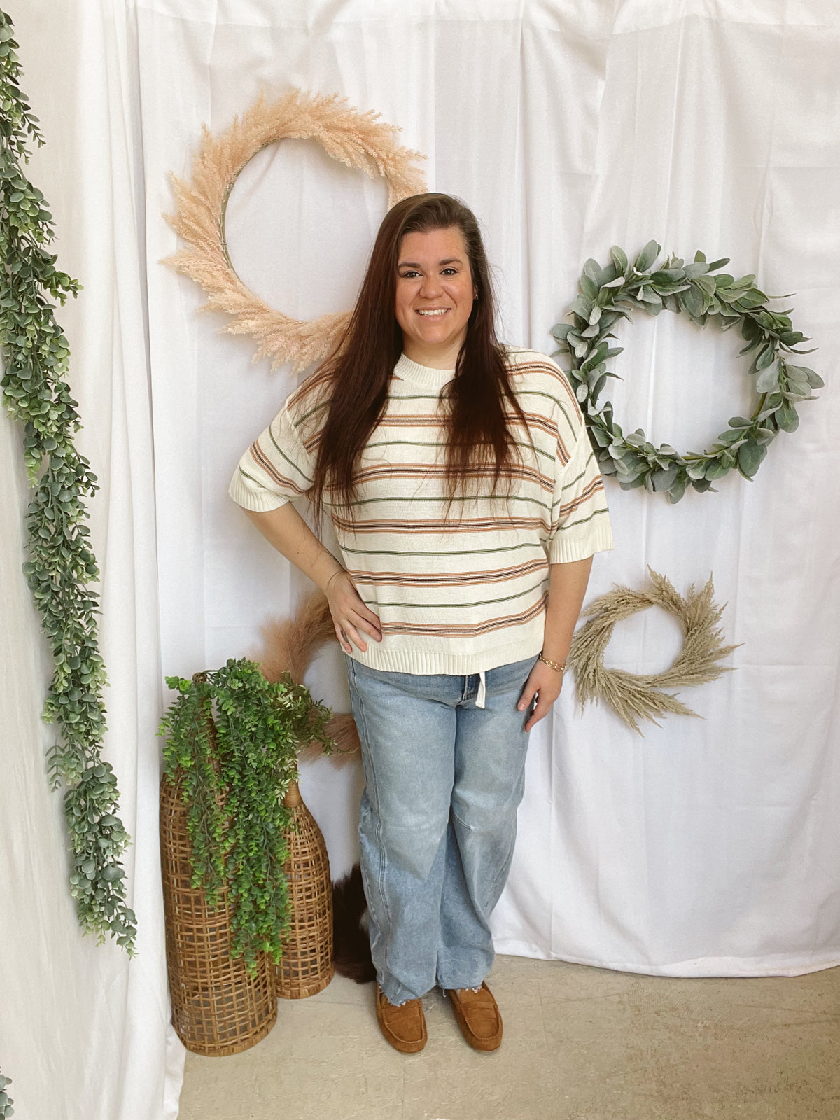 Kylie Striped Short Sleeve Sweater-Long Sleeve Tops-be cool-The Silo Boutique, Women's Fashion Boutique Located in Warren and Grand Forks North Dakota